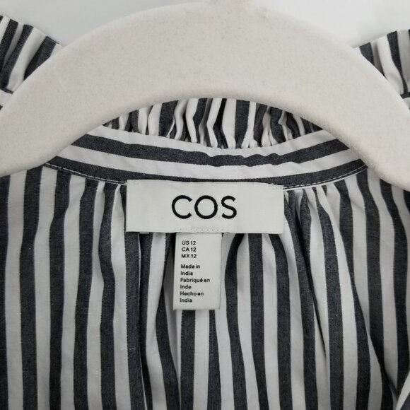 COS Button Down Oversized Long-Sleeve Striped Shirt w/ ruffle Sz.12 - Cotton - Picture 10 of 12